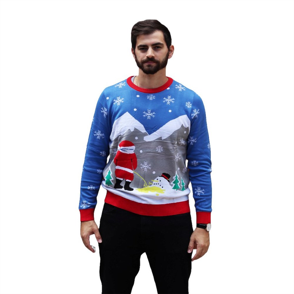 Santa Peeing on Melting Snowman Ugly Christmas Sweater